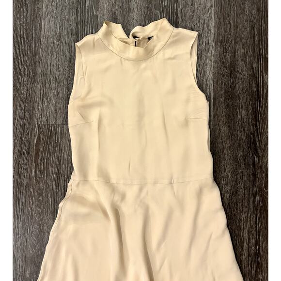 Theory 100% Silk Sleeveless Tie Back Midi Dress High Low Hem Nude Beige Elegant - Picture 6 of 16